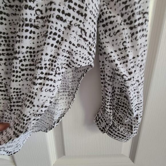 CLOTH & STONE Black White Graphic Print Tie Neck Blouse Top Women's Medium - Picture 4 of 11
